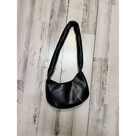 Betsey Johnson Black Faux Leather Shoulder Bag | Soft Hobo Purse with Kiss Print - Picture 3 of 7